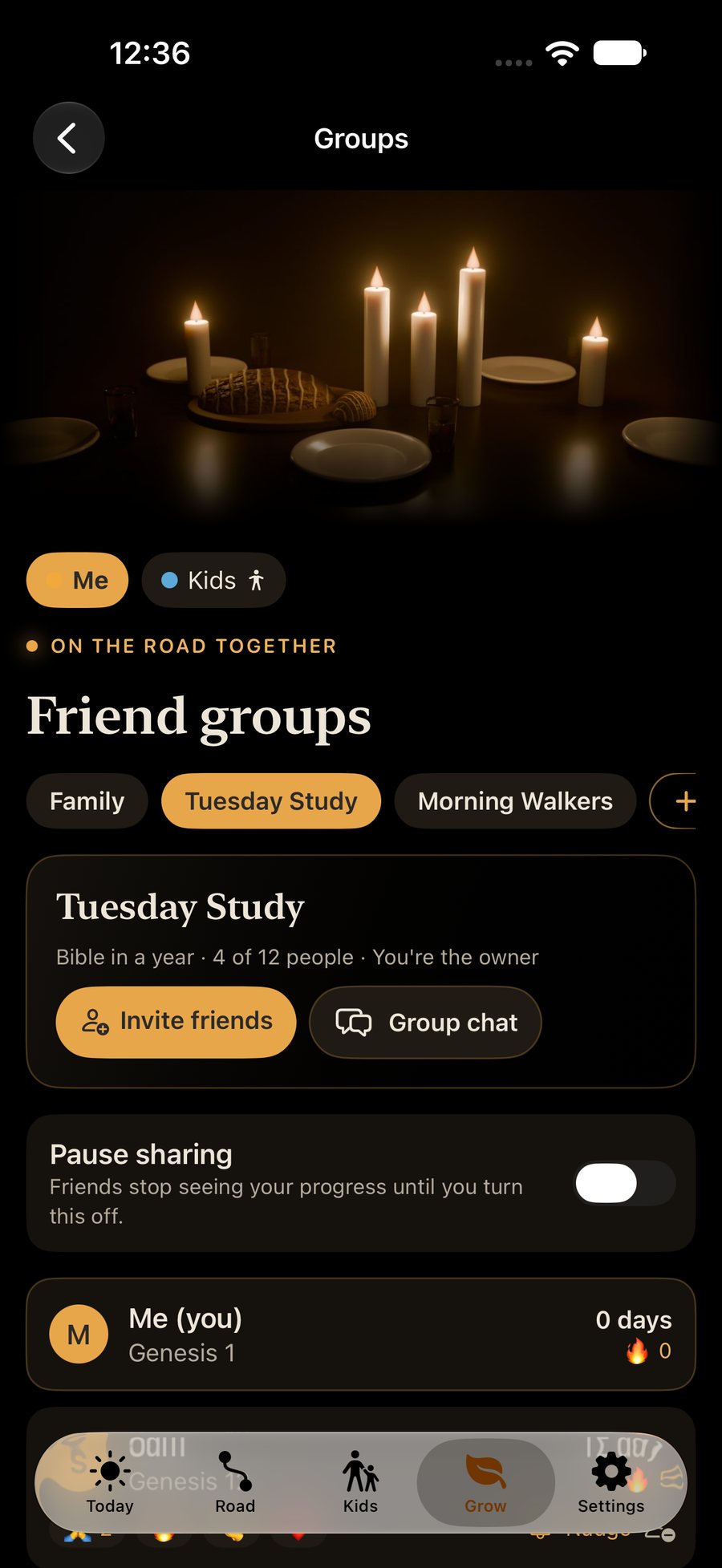 Friend groups screen