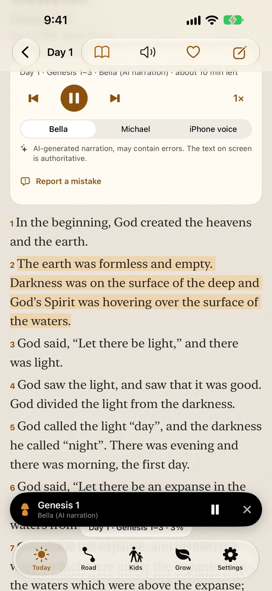 Bible reader with narration playing
